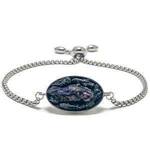 🎉NWT Full Circle Adjustable Slide Bead Box Chain Silver Druzy Gemstone Bracelet